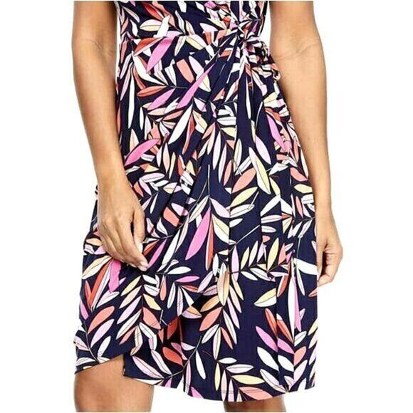 New! Maggy London Women's Plus Floral Print Waist Tie Wrap Mini Dress - Picture 5 of 7